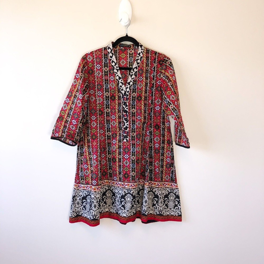 Limelight Tunic Top Tribal Print Embellished Artsy Boho Women’s Size Medium